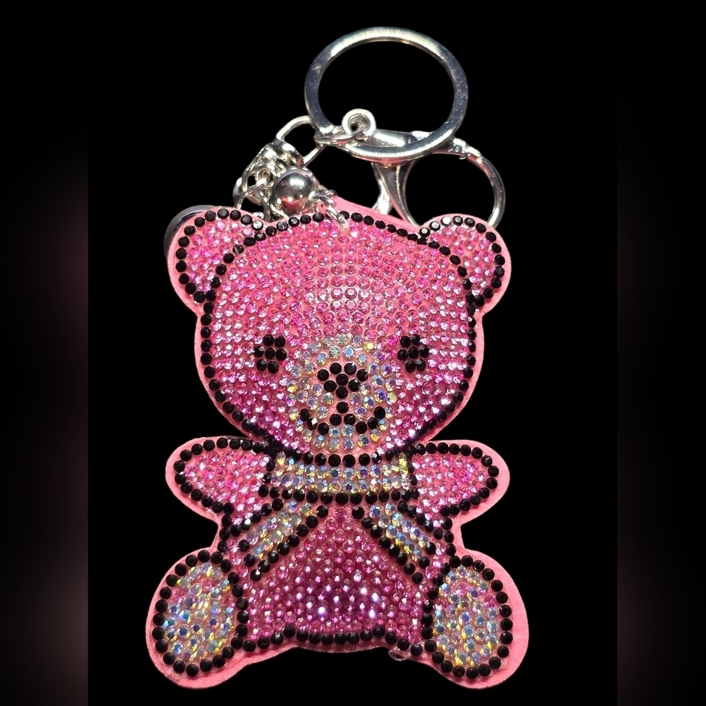 Pink Rhinestone Teddy Bear Bag Charm Keychain
